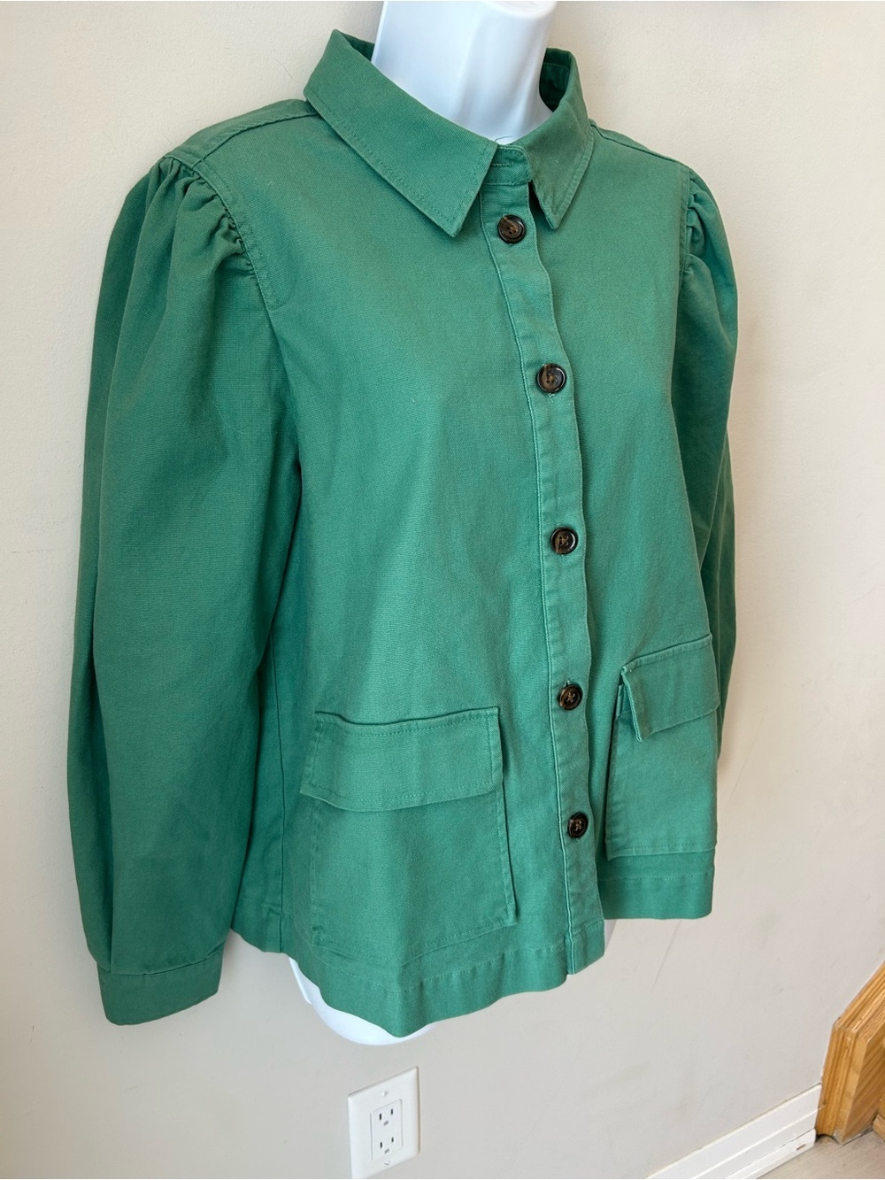 Atelier Rêve Green Utility Jacket Puff Sleeve Cotton Blend Cottagecore Size 38